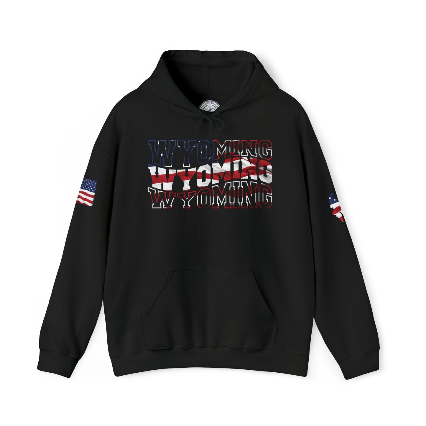 Wyoming Patriotic Wavy Name Heavy Blend Pullover Hoodie