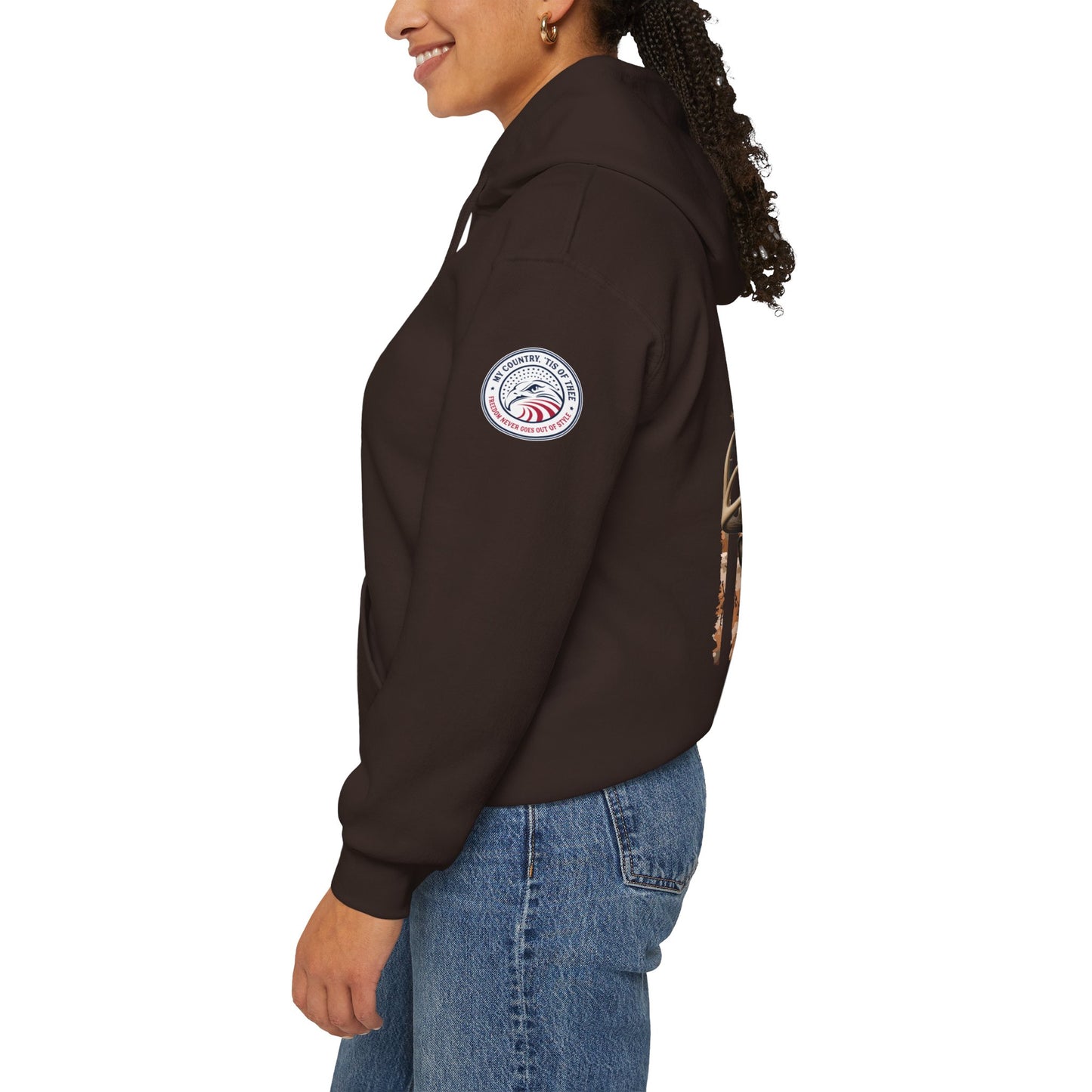 Patriotic Deer Heavy Blend Pullover Hoodie - Camo