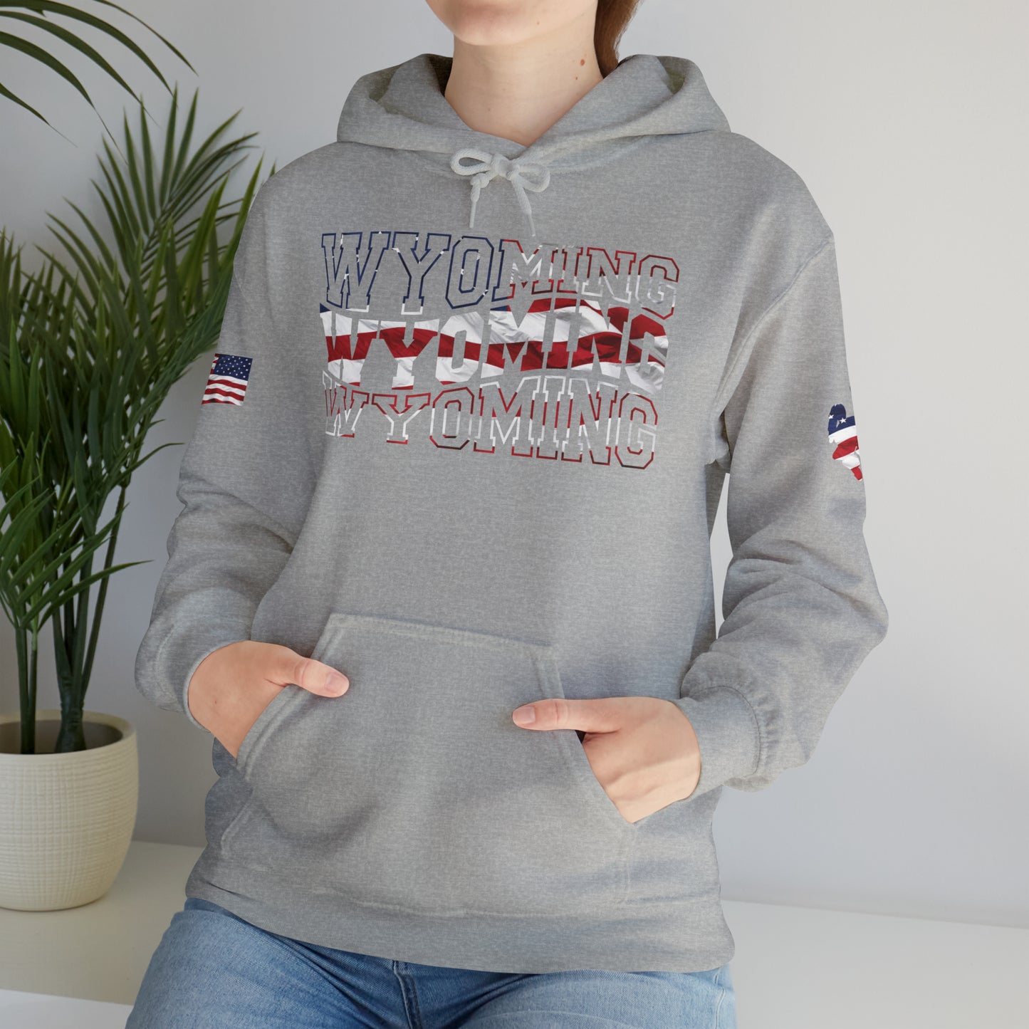 Wyoming Patriotic Wavy Name Heavy Blend Pullover Hoodie