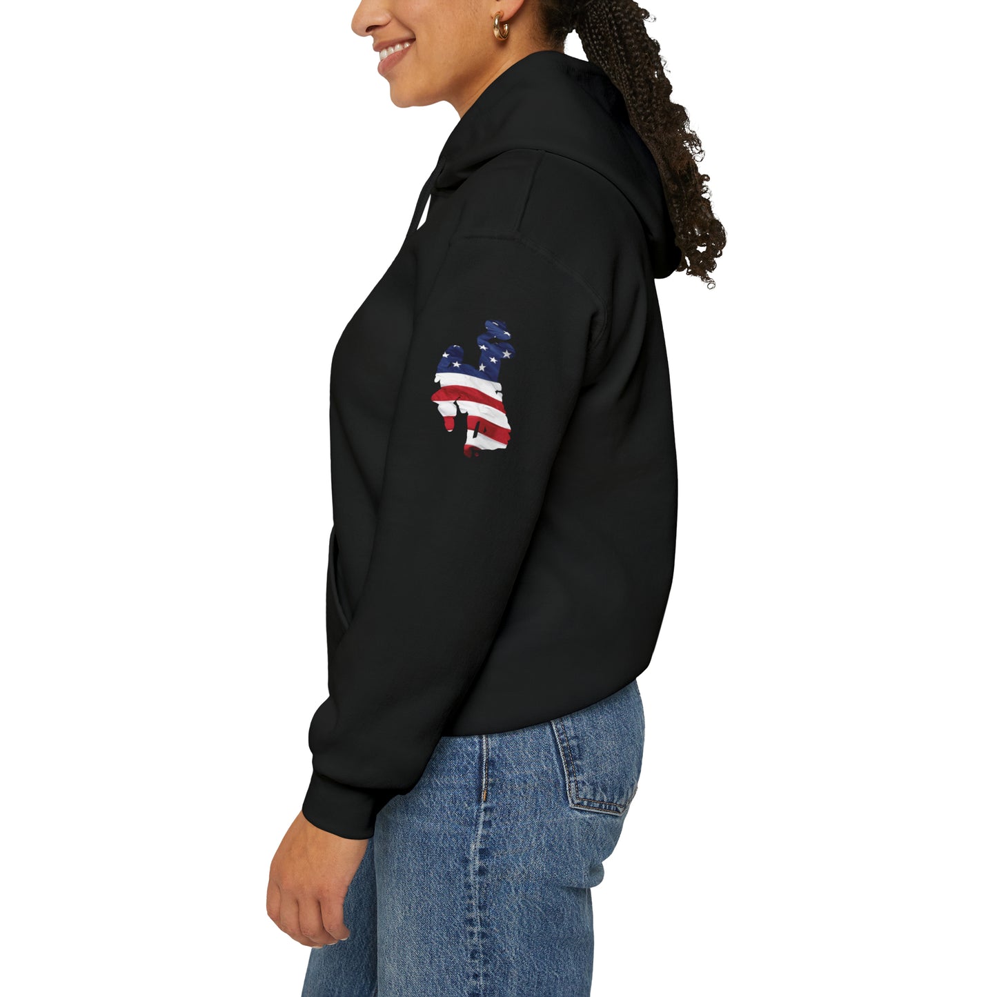 Wyoming Patriotic Wavy Name Heavy Blend Pullover Hoodie