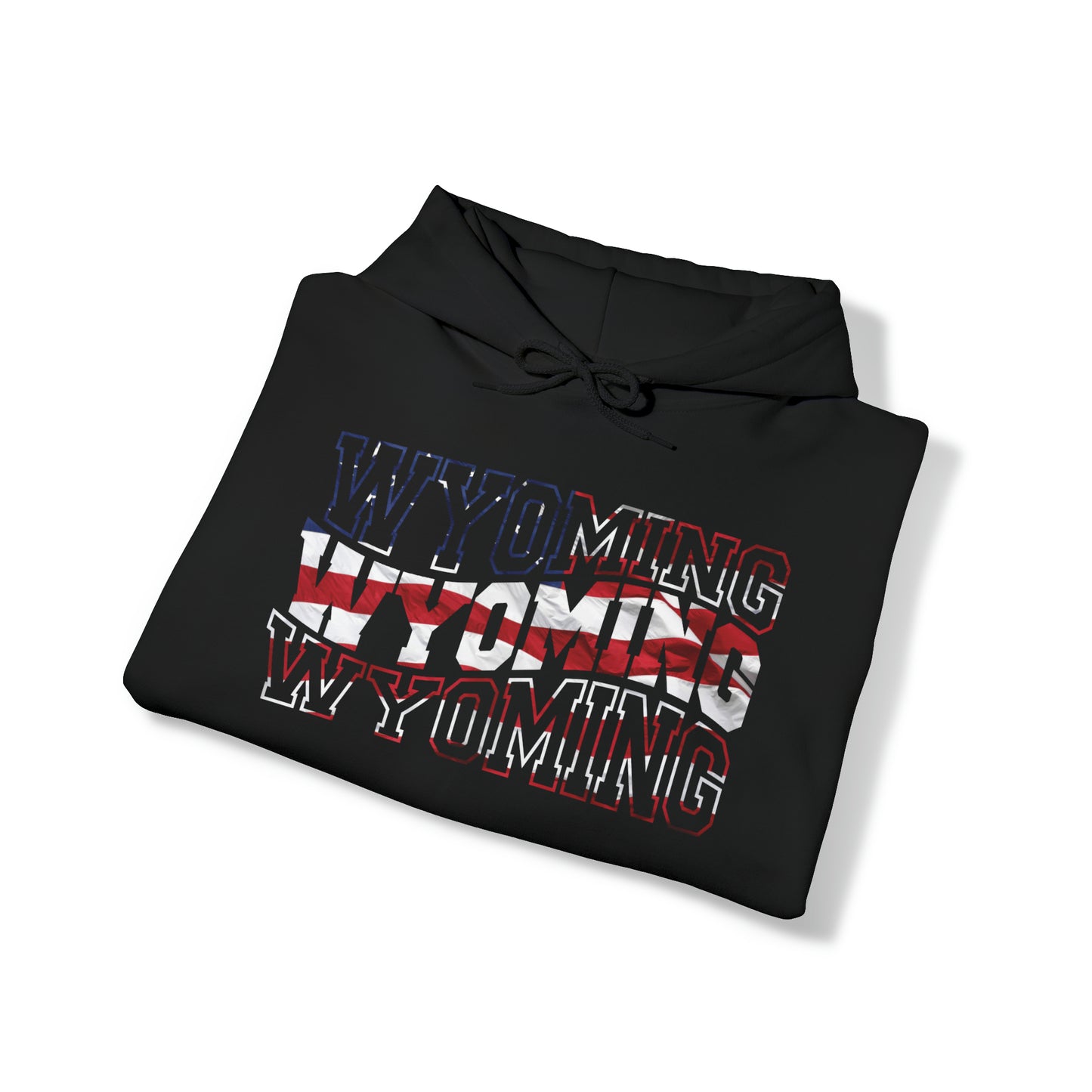 Wyoming Patriotic Wavy Name Heavy Blend Pullover Hoodie