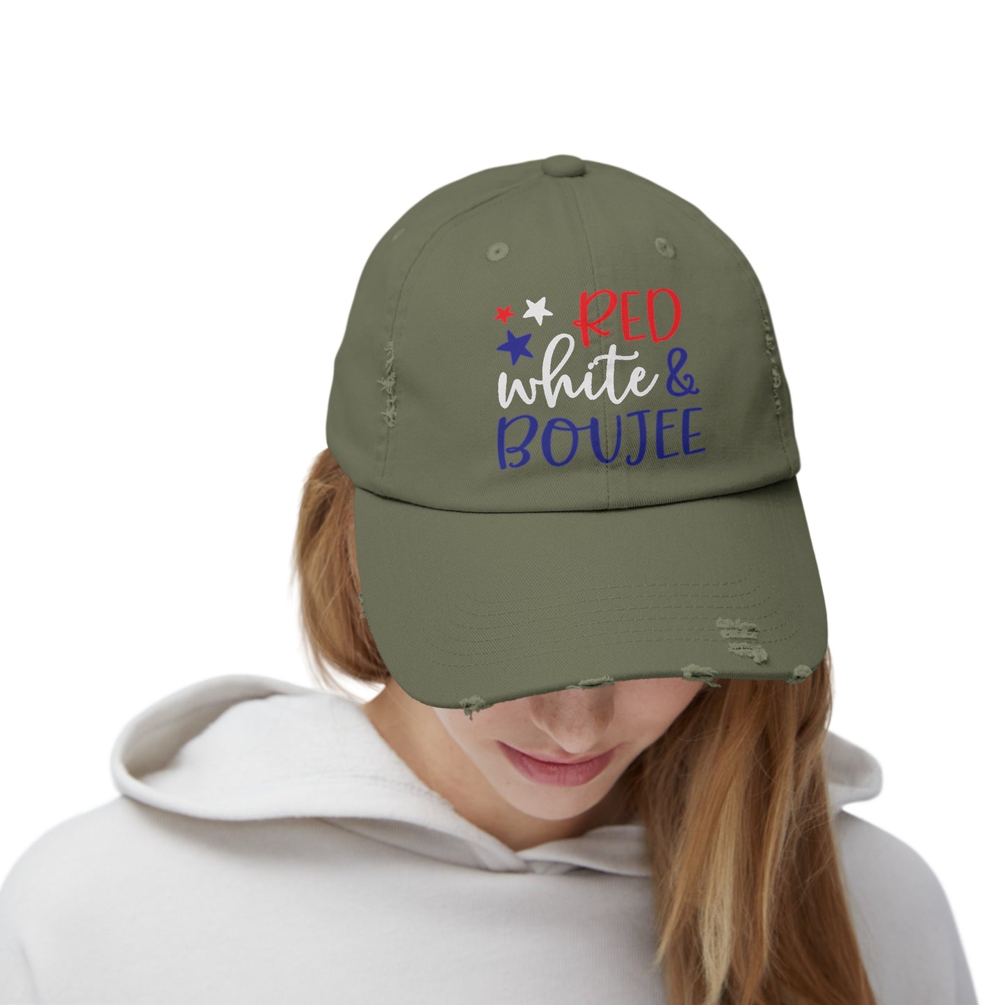 Red, White, and Boujee Distressed Cap