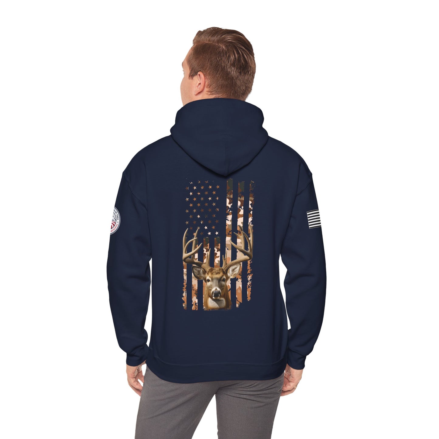 Patriotic Deer Heavy Blend Pullover Hoodie - Camo