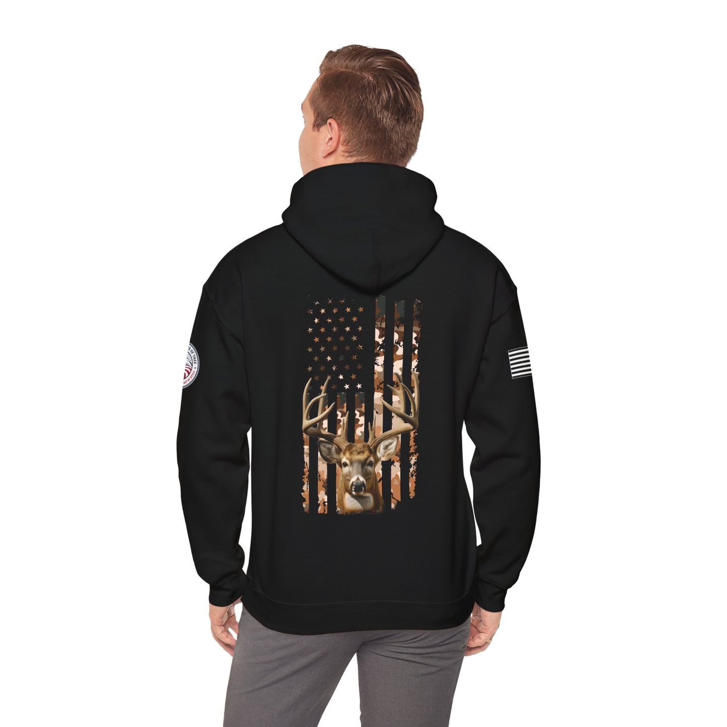 Patriotic Deer Heavy Blend Pullover Hoodie - Camo