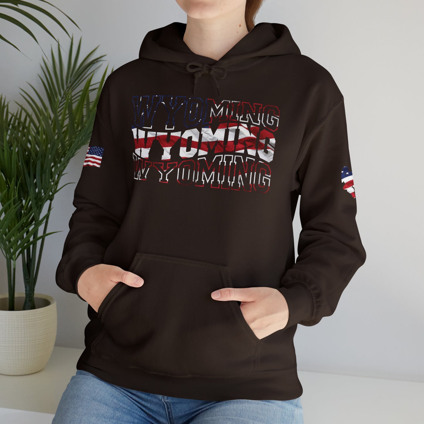 Wyoming Patriotic Wavy Name Heavy Blend Pullover Hoodie