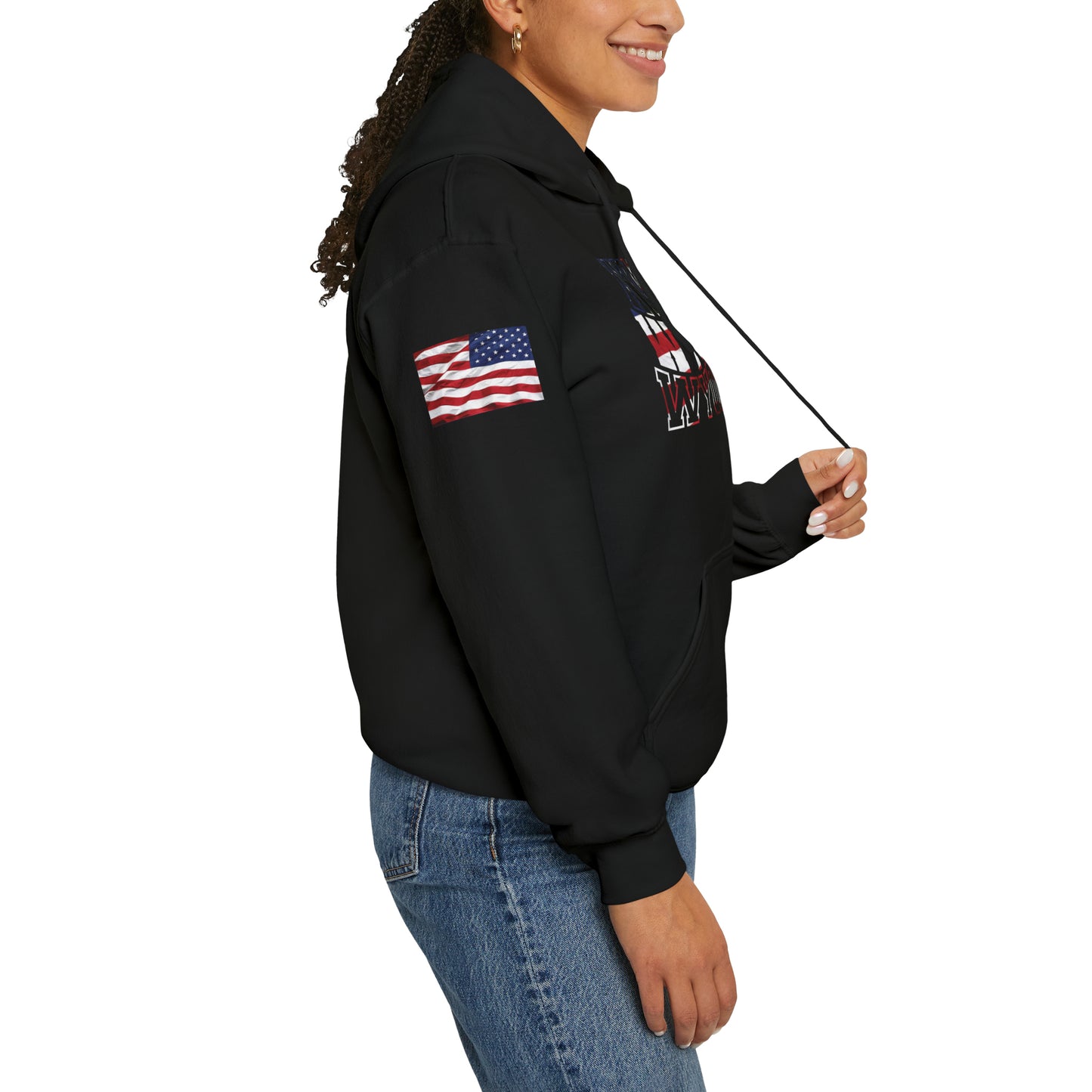 Wyoming Patriotic Wavy Name Heavy Blend Pullover Hoodie