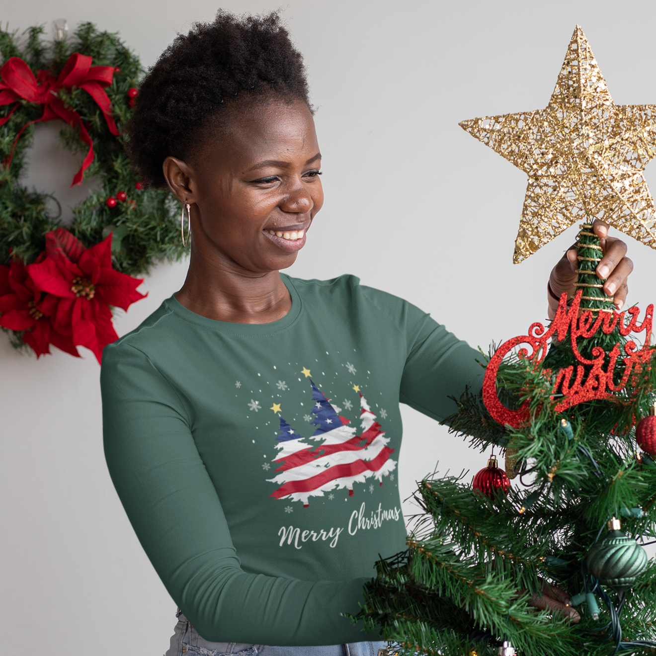 Festive Patriotic Trees Long-Sleeved Tee