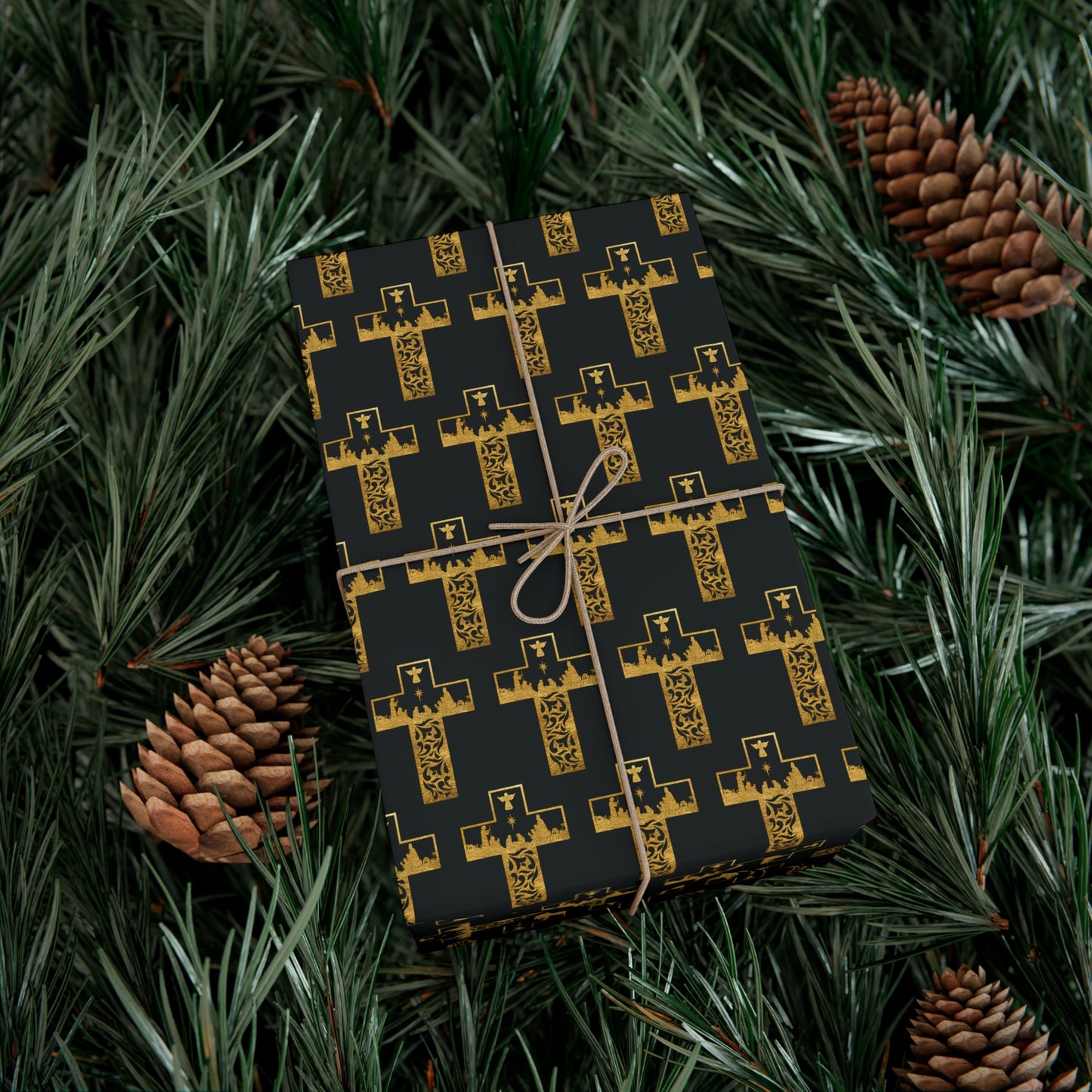 Gold Nativity Cross Wrapping Paper