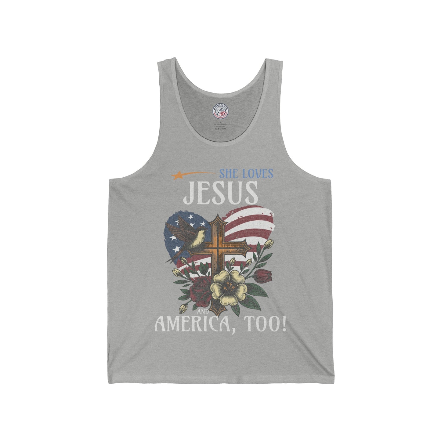 She Loves Jesus and America, Too Jersey Tank