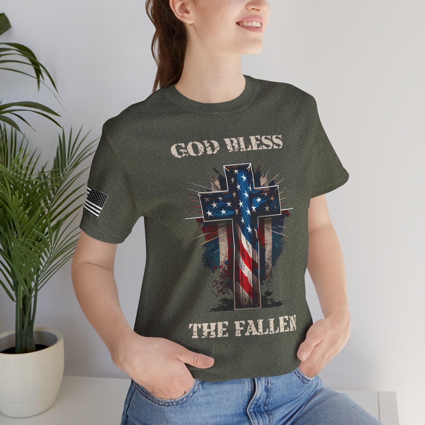 God Bless the Fallen Patriotic Cross Premium Tee