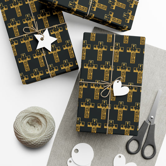 Gold Nativity Cross Wrapping Paper