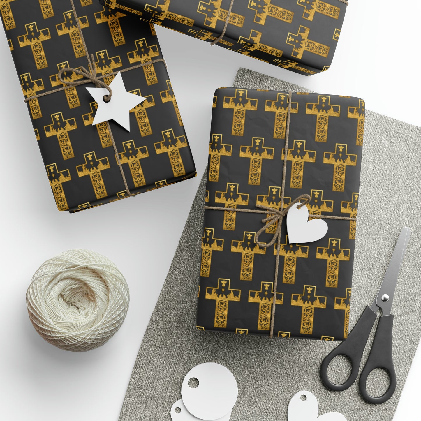 Gold Nativity Cross Wrapping Paper