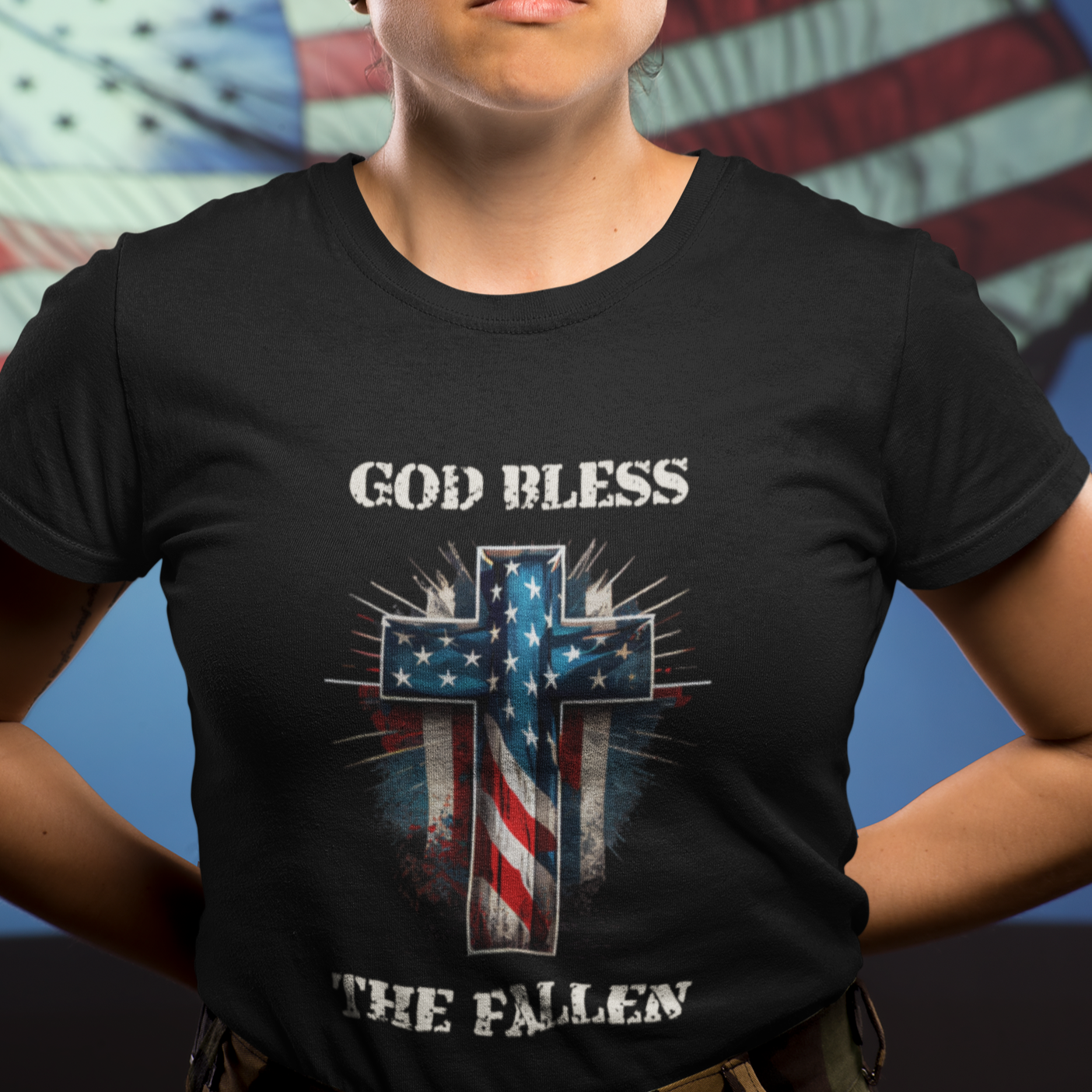 God Bless the Fallen Patriotic Cross Premium Tee