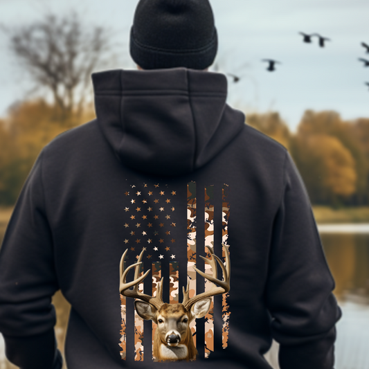 Patriotic Deer Heavy Blend Pullover Hoodie - Camo