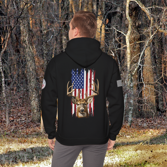 Patriotic Deer Heavy Blend Pullover Hoodie