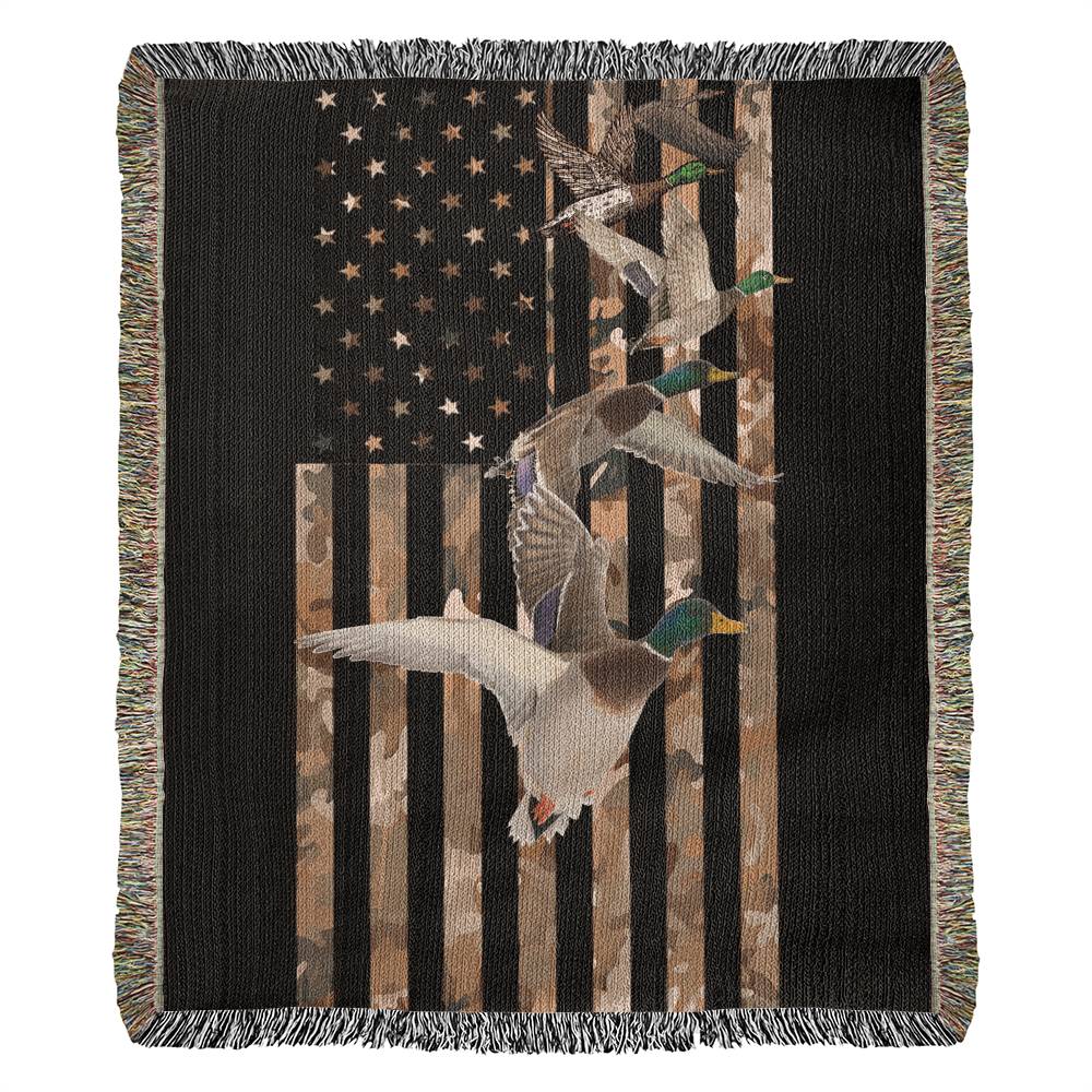 Patriotic Flock Duck Hunting Woven Blanket