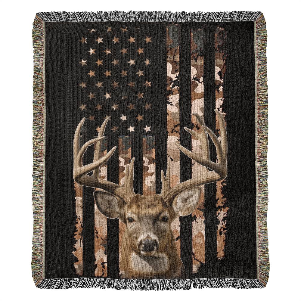 Patriotic Deer Hunting Woven Blanket