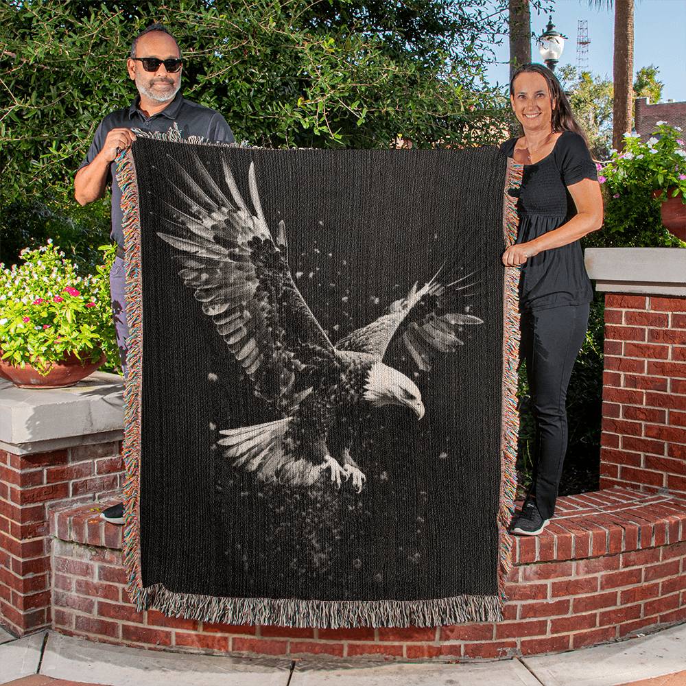 Flying Majestic Bald Eagle Woven Blanket