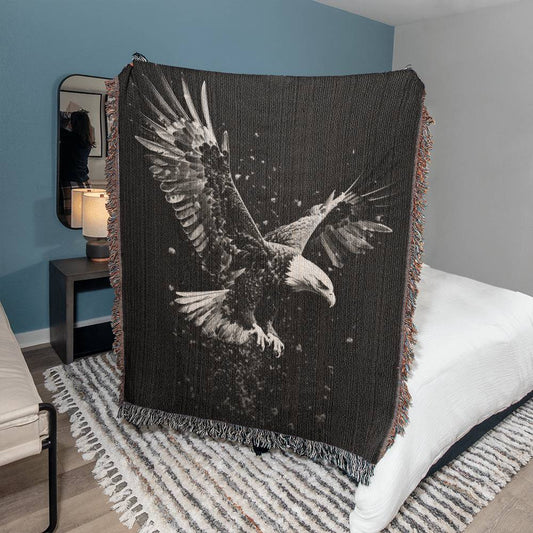 Flying Majestic Bald Eagle Woven Blanket