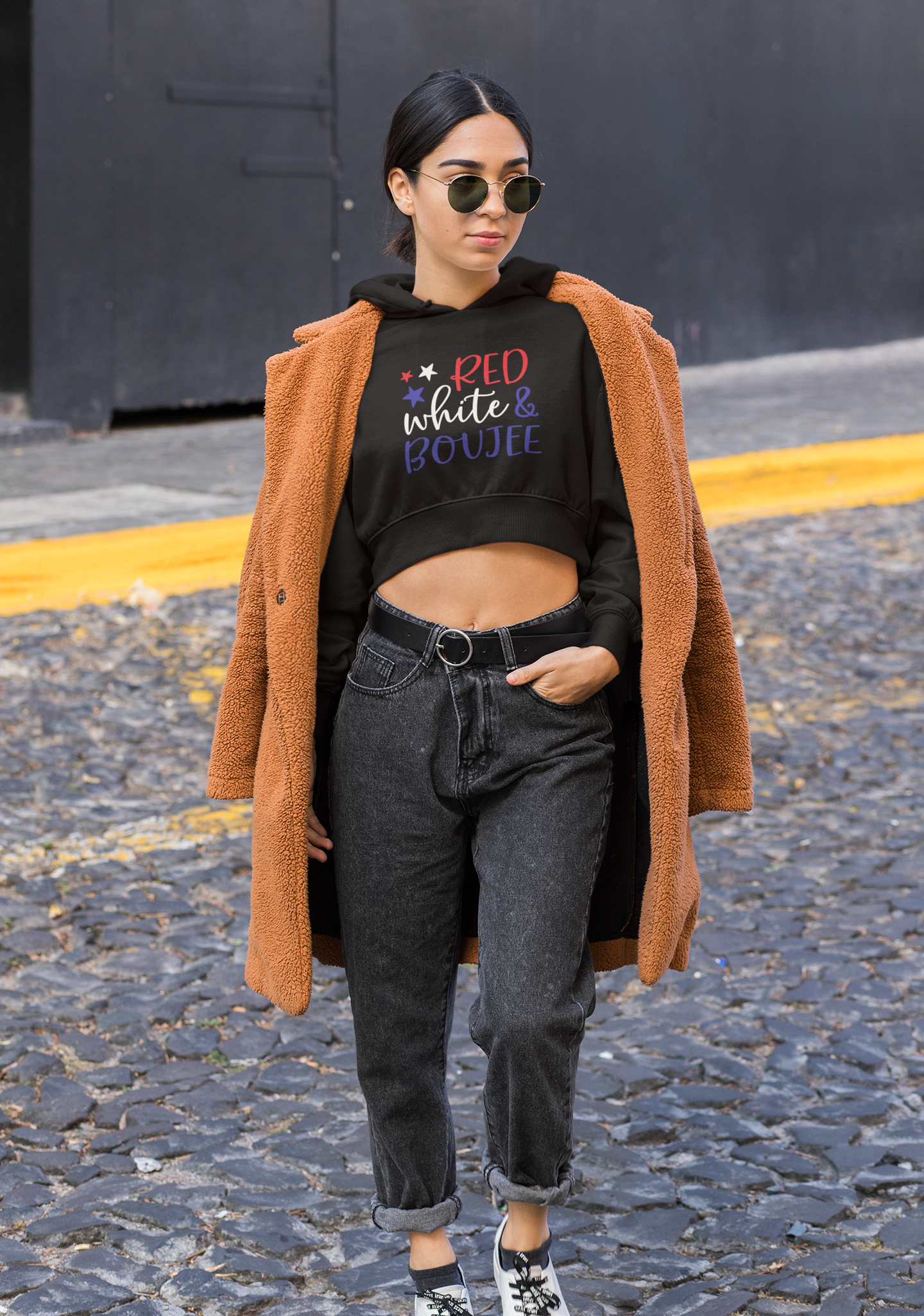 Red White and Boujee Ladies Cropped Hoodie My Country Tis